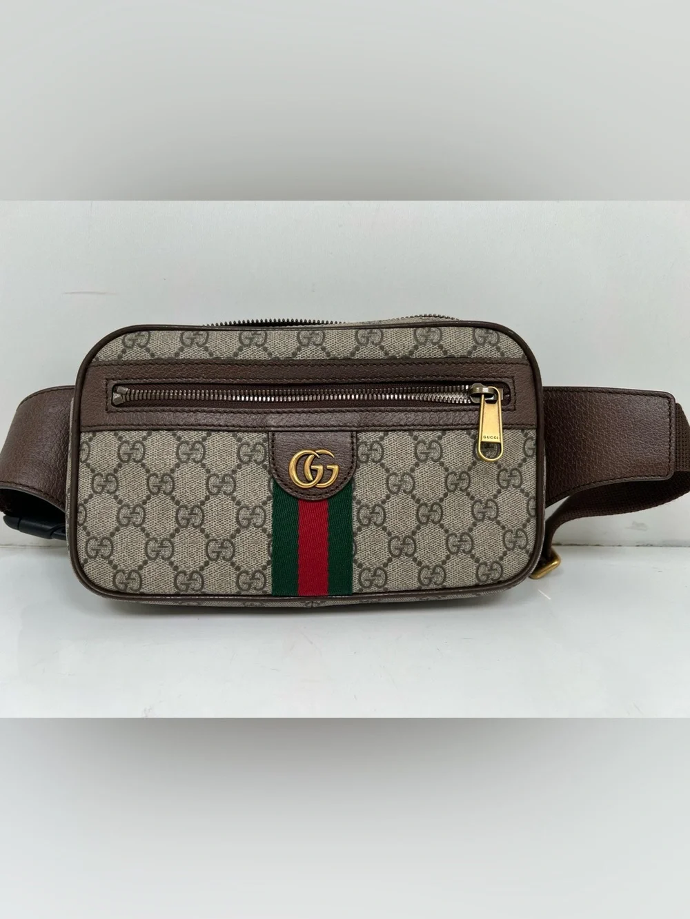 Gucci Soft GG Supreme Monogram Medium Ophidia Belt Bag Dark Brown
